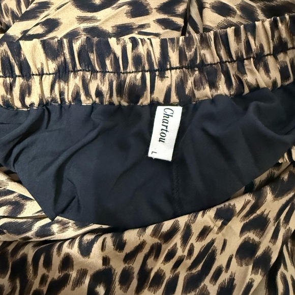 Women’s Chartou Chic Elastic High Waisted A Line Leopard Print Pleated Shirring - Picture 7 of 14